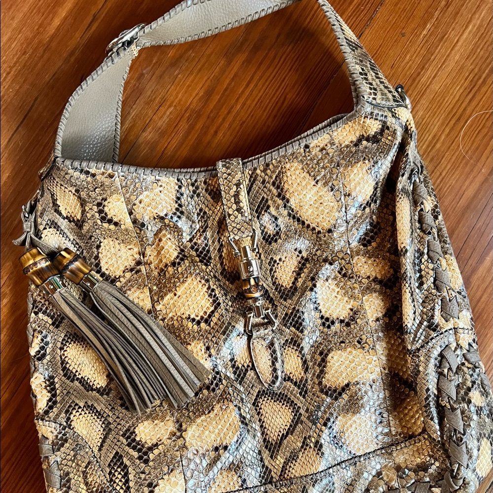 Gucci large leather python hobo with bamboo tassel